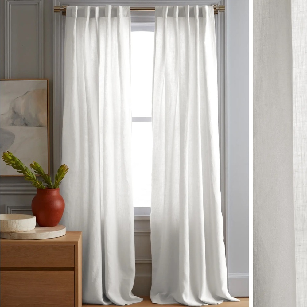 ✌️OUT✌️NWOT QUINCE 48x108 European Linen Curtain Cotton Light Filtering White